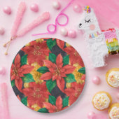 Poinsettia Floral Elegant Kerstfeestdag Papieren Bordje (Feest)