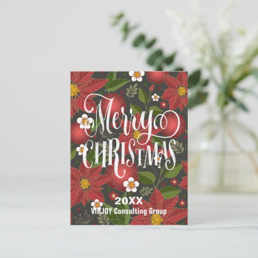 Poinsettia Floral Elegant Script Photo Business Briefkaart (Staand voorkant)