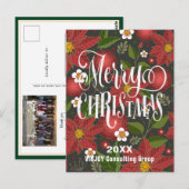 Poinsettia Floral Elegant Script Photo Business Briefkaart (Voorkant / Achterkant)