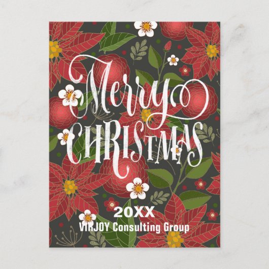 Poinsettia Floral Elegant Script Photo Business Briefkaart (Voorkant)