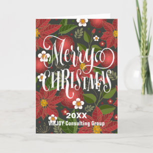 Poinsettia Floral Elegant Script Photo Business Feestdagen Kaart