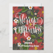 Poinsettia Floral Elegant Script Photo Business Feestdagenkaart (Voorkant)