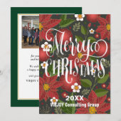 Poinsettia Floral Elegant Script Photo Business Feestdagenkaart (Voorkant / Achterkant)