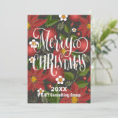 Poinsettia Floral Elegant Script Photo Business Feestdagenkaart (Staand voorkant)