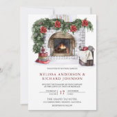 Poinsettia Floral Fireplace kerstbruiloft Kaart (Voorkant)