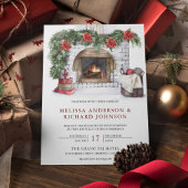 Poinsettia Floral Fireplace kerstbruiloft Kaart