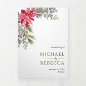 Poinsettia Floral Foto QR Code kerstbruiloft Drieluik Uitnodiging (Cover)