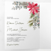 Poinsettia Floral Foto QR Code kerstbruiloft Drieluik Uitnodiging (Binnenzijde eerst)