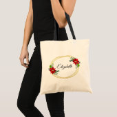 Poinsettia Floral Geometric Gold Lijst Bridesmaid Tote Bag (Voorkant (product))