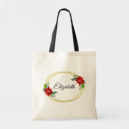 Poinsettia Floral Geometric Gold Lijst Bridesmaid Tote Bag (Voorkant)
