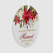 Poinsettia Floral Gold Eerste Kerstmis | Foto Ornament (voorkant)