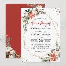 Poinsettia Floral Gold Geometric Kerstbruiloft