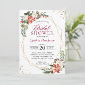 Poinsettia Floral Gold Kerstmis Vrijgezellenfeest Kaart (Staand voorkant)