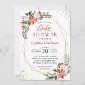 Poinsettia Floral Gold Lijst Winter Baby shower Kaart (Voorkant)