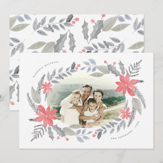 Poinsettia Floral handgetekende Holiday Garland Fo (Voorkant / Achterkant)