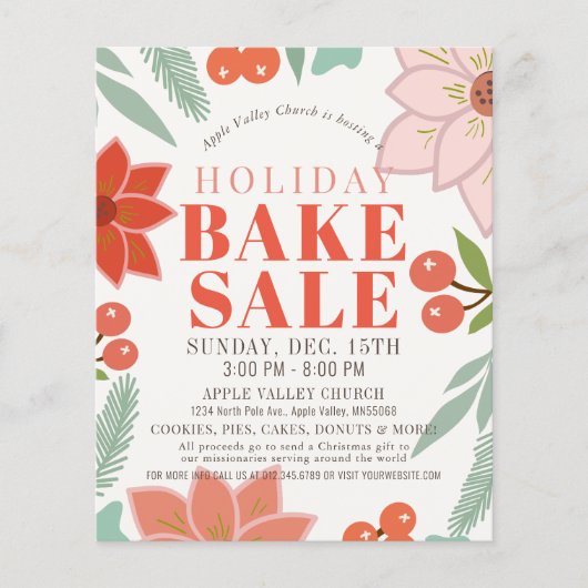 Poinsettia Floral Holiday Bake Sale Flyer (Voorkant)
