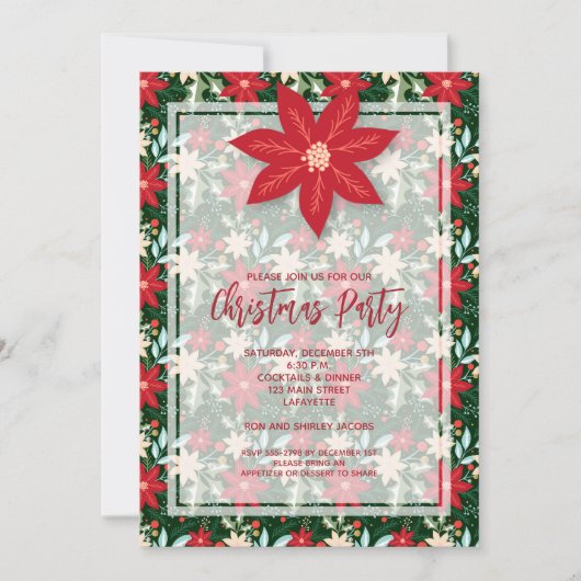 Poinsettia Floral Holiday Kerstuitnodigingen (Voorkant)