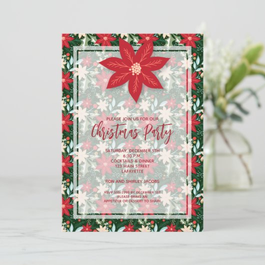 Poinsettia Floral Holiday Kerstuitnodigingen (Staand voorkant)