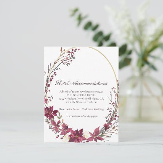 Poinsettia Floral Hotel Details | Scarlet Red Informatiekaartje (Staand voorkant)