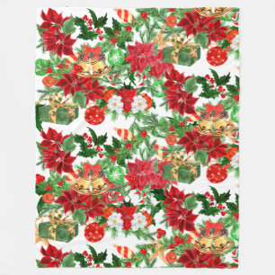 Poinsettia Floral kerstcollage Fleece Deken