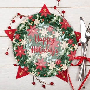 Poinsettia Floral kerstfeestay Green Papieren Bordje
