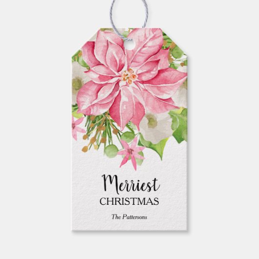 Poinsettia Floral Kerstfeestdag Cadeaulabel (Voorkant)