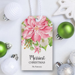 Poinsettia Floral Kerstfeestdag Cadeaulabel