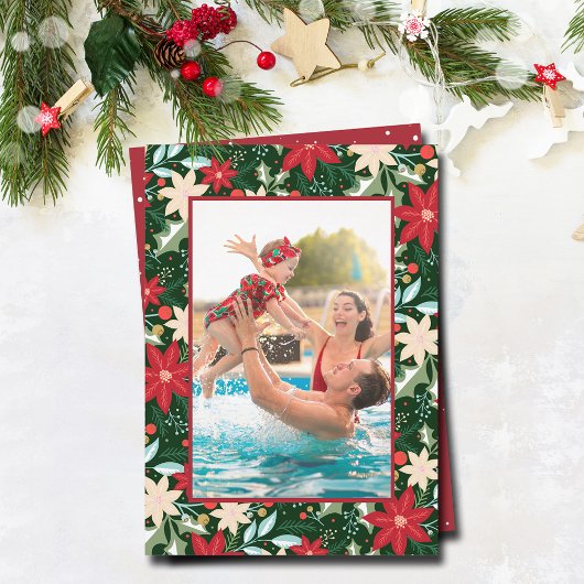 Poinsettia Floral kerstfoto Feestdagenkaart
