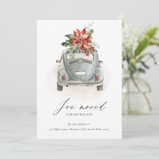 Poinsettia Floral Kerstmis Car Ik heb Kaart verpla (Staand voorkant)