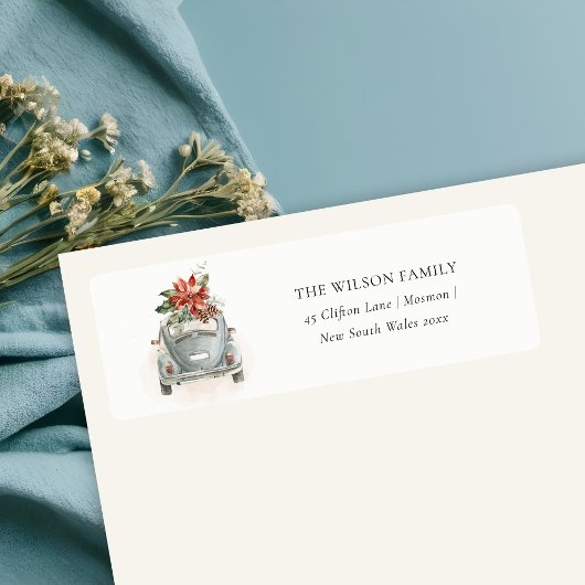 Poinsettia Floral Kerstmis - Eerste Kamer Adres Etiket