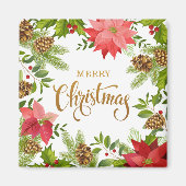 Poinsettia Floral Kerstmis | FEESTDAGEN Magneet (Voorkant)