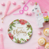 Poinsettia Floral Kerstmis | FEESTDAGEN Papieren Bordje (Feest)