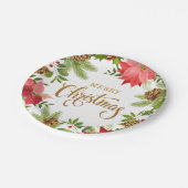 Poinsettia Floral Kerstmis | FEESTDAGEN Papieren Bordje (Gekanteld)