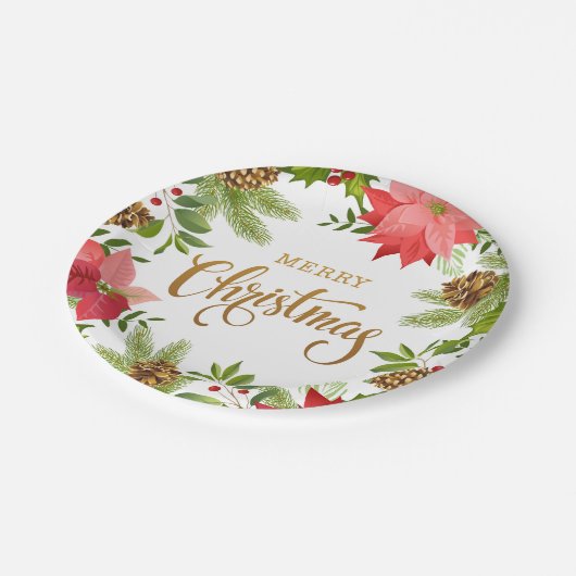 Poinsettia Floral Kerstmis | FEESTDAGEN Papieren Bordje (Gekanteld)