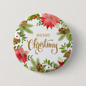 Poinsettia Floral Kerstmis | FEESTDAGEN Ronde Button 5,7 Cm (Voorkant)
