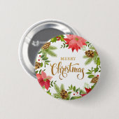 Poinsettia Floral Kerstmis | FEESTDAGEN Ronde Button 5,7 Cm (Voorkant /achterkant)