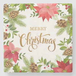 Poinsettia Floral Kerstmis | FEESTDAGEN Stenen Onderzetter