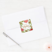 Poinsettia Floral Kerstmis | FEESTDAGEN Vierkante Sticker (Envelop)
