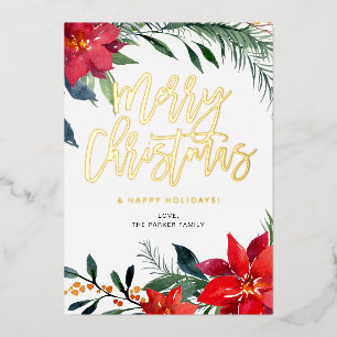 Poinsettia Floral Merry Kerstmis Folie Uitnodiging