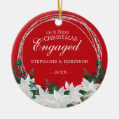 Poinsettia Floral ons eerste kerstfeest Keramisch Ornament (Voorkant)