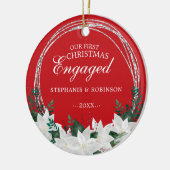 Poinsettia Floral ons eerste kerstfeest Keramisch Ornament (Links)