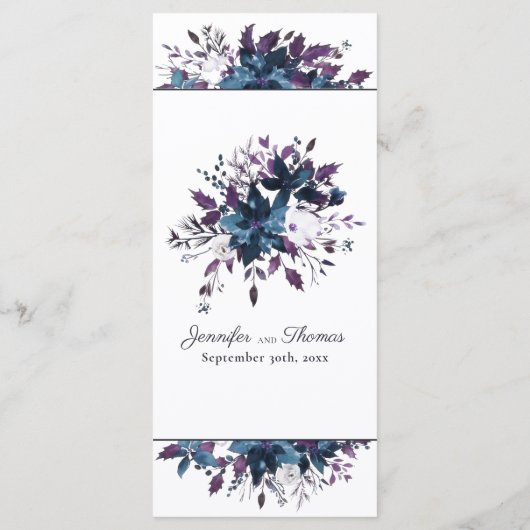 Poinsettia Floral Wedding Menu | Moody Blue (Achterkant)