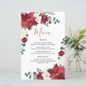 Poinsettia Floral Winter Red Wedding Menu Kaarten (Staand voorkant)