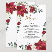 Poinsettia Floral Winter Red Wedding Menu Kaarten (Voorkant / Achterkant)