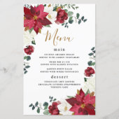 Poinsettia Floral Winter Red Wedding Menu Kaarten (Voorkant)