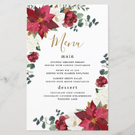 Poinsettia Floral Winter Red Wedding Menu Kaarten