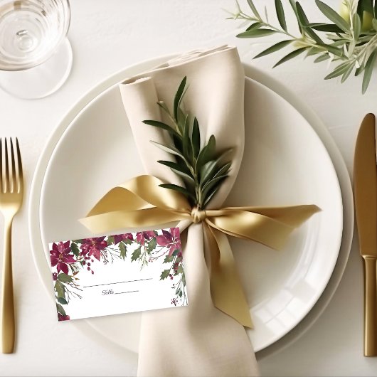 Poinsettia Florals Bruiloft | Scarlet Red Plaatskaartje