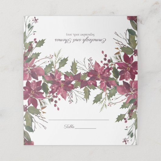 Poinsettia Florals Bruiloft | Scarlet Red Plaatskaartje (Buitenkant ongevouwen)