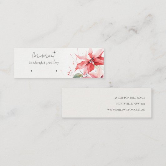 Poinsettia Florals Kerst Hoops Stud Holder Mini Visitekaartje (Voorkant / Achterkant)