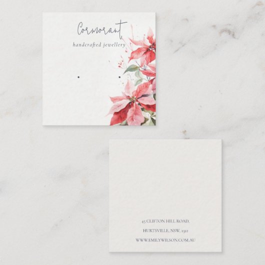 Poinsettia Florals Kerst Oorbel Stud Houder Vierkante Visitekaartje (Voorkant / Achterkant)